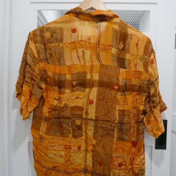 Vintage 90s Button Up Shirt Abstract Print Glass Beads Embroidery Safari Sheer - Picture 4 of 6